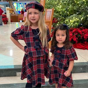 Janie and Jack plaid holiday dress with matching beret